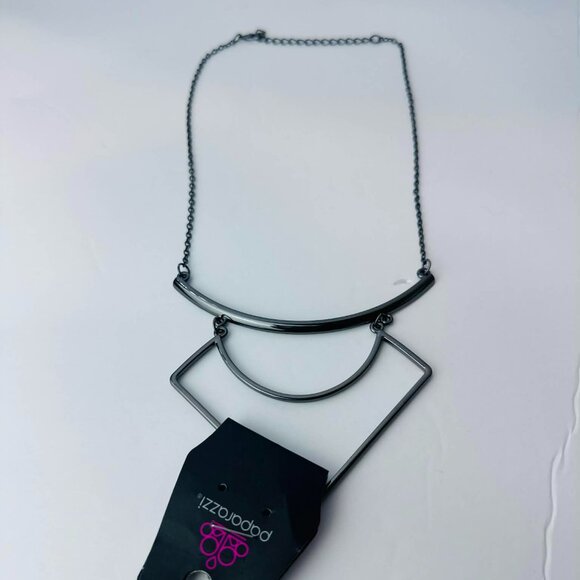 Paparazzi Gunmetal Geometric Statement Necklace • Modern Minimalist - Picture 2 of 3